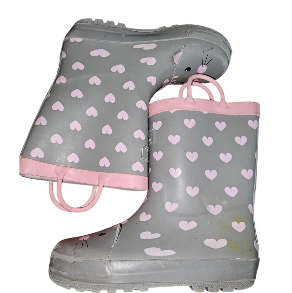 Rainangel Gray and Pink Heart Kids Rain Boots